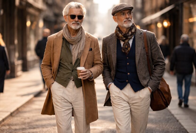 Two stylish older men dressed in classic “old man fashion” attire